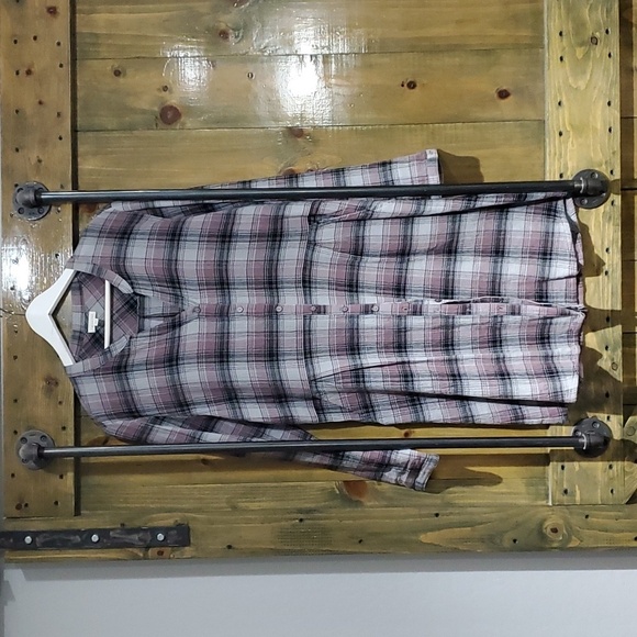 GARNET HILL PLUS SIZE 14 PLAID SHIRT DRESS PINK BLACK GRAY  LONG SLEEVE PLAID - Picture 1 of 11